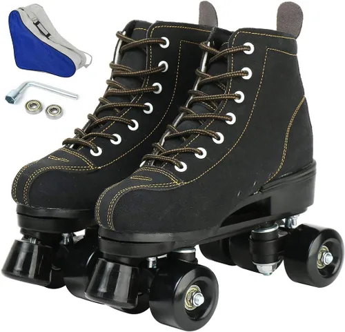 Patines de ruedas para mujeres y hombres, zapatos altos de piel de vacuno, patines clásicos de doble fila, patines de cuatro ruedas para hombres y