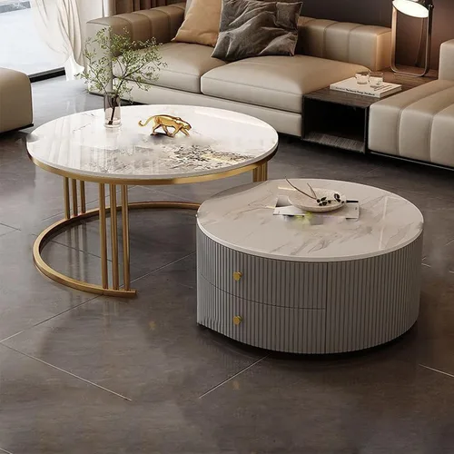 Miniatura 13 de Mesa de centro redonda anidable, mesas de centro redondas con almacenamiento para sala de estar, mesa de centro para sala minimalista, mesa