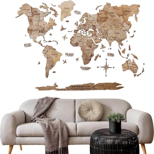 Miniatura 11 de ENJOY THE WOOD Decoración del hogar, mapa del mundo de madera 3D, arte para pared, decoración de pared grande, mapa de viaje del mundo, todos