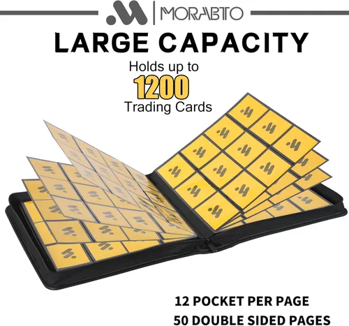 Miniatura 3 de Carpeta de tarjetas con 12 bolsillos, carpeta de tarjetas intercambiables con capacidad para hasta 1200 tarjetas con 50 fundas, álbum con cremallera