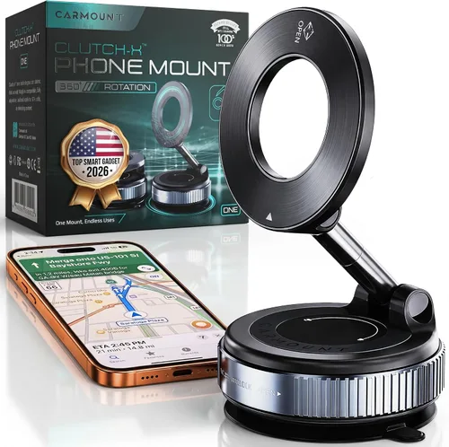 CARMOUNT Clutch-X™ Black - Soporte de teléfono con ventosa para iPhone con ventosa para iPhone, soporte de teléfono de ventana para viajes, soporte