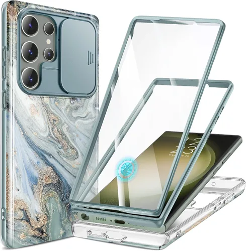 Miniatura 28 de GVIEWIN para Samsung Galaxy S23 Ultra Funda con cubierta deslizante para cámara, [Protector de pantalla incorporado] [2 Marcos frontales] Funda