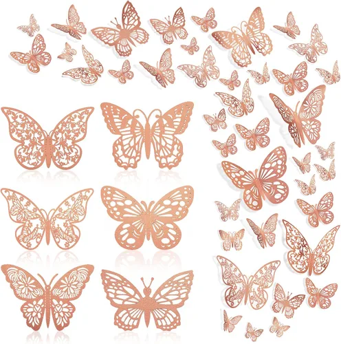 Miniatura 8 de 144 calcomanías de pared de mariposa 3D, 6 estilos, 3 tamaños, calcomanías de mariposa extraíbles plateadas, decoración de pared para habitación