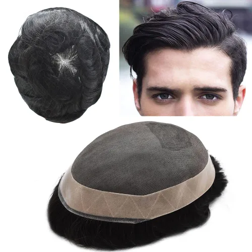 Miniatura 10 de Toupee - Piezas de cabello humano para hombre, tupé, sistemas de reemplazo de cabello real natural para hombres, mono fino duradero con NPU