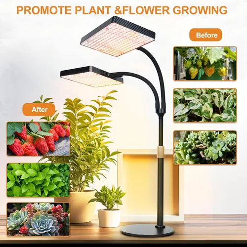 Miniatura 8 de FECiDA Luz de crecimiento de escritorio de 2 cabezales de 50 W, luces de cultivo de mesa para plantas de interior de espectro completo, temporizador