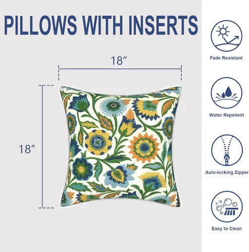 Miniatura 720 de Juego de 2 almohadas para exteriores de 16 x 16 pulgadas, repelentes al agua con interiores, para muebles de patio, hogar, jardín, geometría bohemia