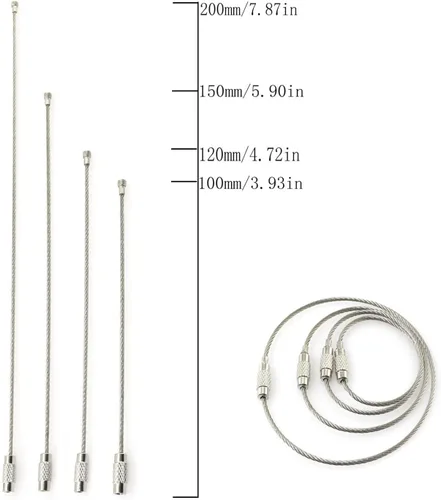 Miniatura 6 de RLECS 20 llaveros de alambre de acero inoxidable de 0.069 pulgadas para cables de aviones, 4 bucles de longitud, 5 unidades de cada uno para colgar