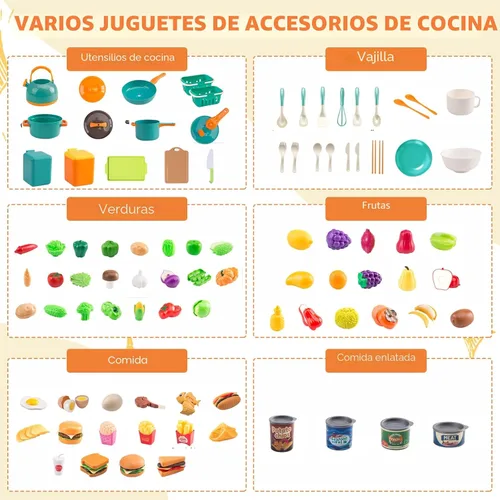 Miniatura 3 de 200 piezas de accesorios mini para cocina de juego para niños, juego de cocina de simulación con utensilios de cocina, vajilla y 2 juegos de frutas