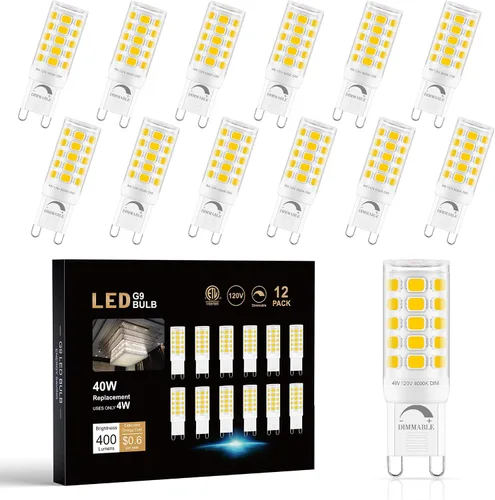 Miniatura 20 de Bombilla LED G9 regulable de 2700 K blanco cálido suave, paquete de 6, T4 G9 de 4 W de reemplazo para 40 vatios de halógeno, base cerámica de doble