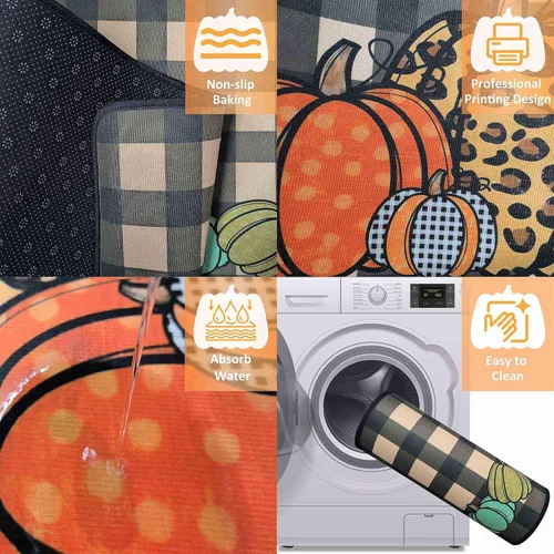 Miniatura 4 de Juego de 2 alfombras y tapetes de cocina de otoño, alfombras de cocina de Acción de Gracias, con respaldo antideslizante, decoraciones de otoño