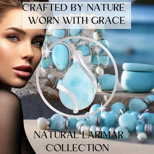 Miniatura 3 de Beaux Bijoux Collares con colgante de malaquita o larimar natural para mujer en plata de ley y oro de 14 quilates, collar con colgante de lágrima