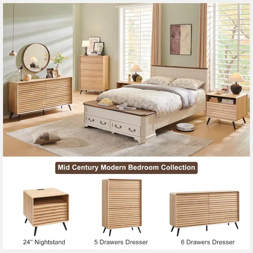 Miniatura 5 de RedLemon 48'' Tall 5 Drawers Dresser for Bedroom, Mid Century Modern Wood Fluted Dresser, Chest of Drawers with Smooth Rounded Corner & Tapered Leg