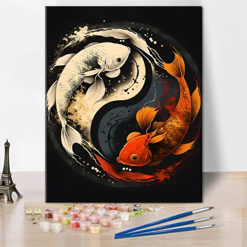 TUMOVO Pintura por números para adultos principiantes, símbolo de Yin Yang con peces koi, pintura por números, kits de pintura acrílica por números,