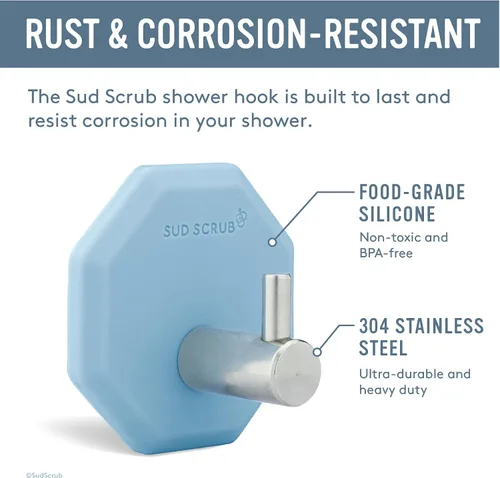 Miniatura 5 de Sud Scrub® Gancho de ducha antimicrobiano, ganchos autoadhesivos para pared de ducha, ganchos de pared extraíbles resistentes, ganchos para colgar