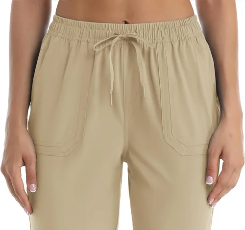 Miniatura 5 de TACVASEN Pantalones deportivos de senderismo para mujer, de secado rápido, ligeros, con cordón, Caqui