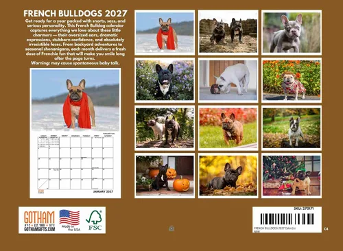 Miniatura 2 de Calendario de bulldog francés 2025, regalos para perros franceses, calendario mensual de pared de 12 meses, fabricado en Estados Unidos FRENCH