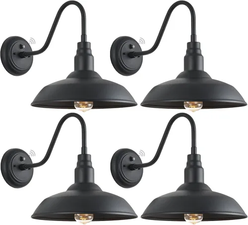 Miniatura 10 de Lámpara de granero de cuello de cisne grande de 14 pulgadas para exteriores, del atardecer al amanecer, lámpara exterior negra mate, aplique