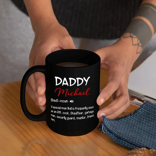 Miniatura 6 de Taza de café negra con nombre personalizado de 11 onzas, 15 onzas, taza de café con definición de papá para papá, regalo para papá nuevo, taza