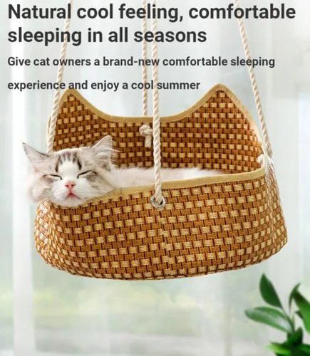 Miniatura 6 de Hamaca de ratán para gatos, cesta colgante de verano para balcón, cama de gato, nido de sol, jaula, suministros para mascotas