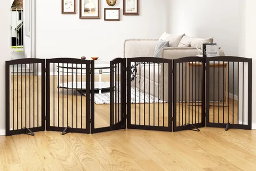 Miniatura 14 de PUPETPO Puertas independientes para mascotas con puerta de paso, valla interior para perros, puerta para perros para la casa, puerta, escaleras, Gris
