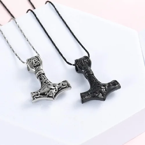 Miniatura 2 de Joyería de cremación de martillo de Thor vikingo nórdico Mjolnir para cenizas para mujeres y hombres, collar de urna de nudo celta de acero