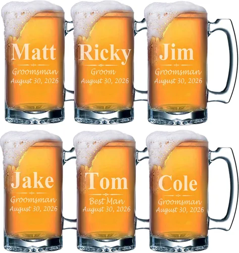 Miniatura 10 de My Personal Memories Juego de 4, juego de 8 y más tazas de cerveza grabadas personalizadas de padrinos de boda de 16 onzas, regalos personalizados