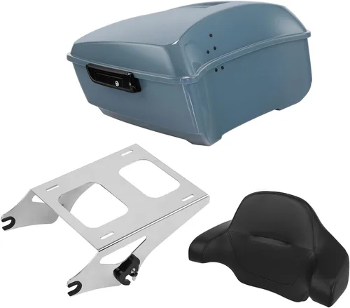 Miniatura 43 de TCT-MOTORPARTS Atlas Silver Metálico Maletero de Viaje Modificado con Respaldo y Montaje en Rack Adecuado para Harley Touring 14-25 Street Glide