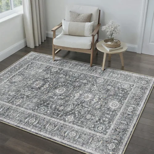 Miniatura 14 de PureCozy Alfombra de área beige de 2 x 3 pulgadas, lavable, vintage, pequeña, para entrada, cocina, suave, retro, floral, de pelo bajo, tapete