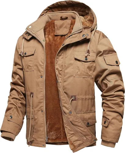 Miniatura 9 de Chaquetas gruesas de invierno para hombre, con forro polar, chaquetas gruesas con capucha, chaquetas de trabajo, abrigo de algodón militar