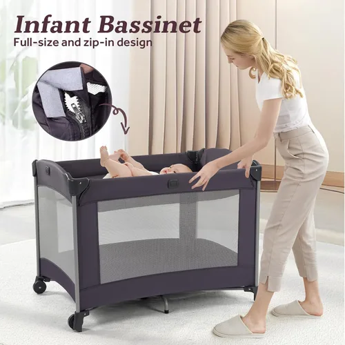 Miniatura 6 de Corral portátil para bebé 4 en 1, corralito plegable para bebé con moisés extraíble, toldo y cambiador, Playrad infantil, cuna de viaje