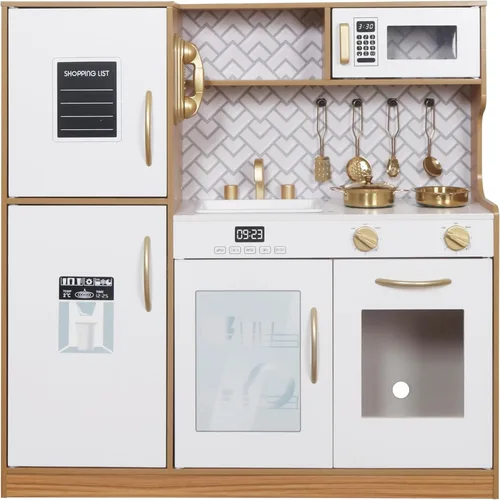 Miniatura 9 de Conjunto de Juguete de Cocina de Madera con Luz, Juego de Cocina de Pretensión para Niños, Juego de Cocina de Juguete con Fregadero, Horno