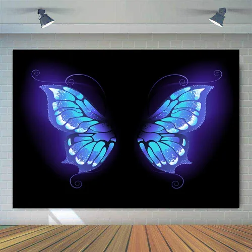 Miniatura 7 de Fondo de fotos de retrato de ensueño con alas de mariposa azul para fotografía de vinilo de 5 x 3 pies para eventos, decoración de fiesta, telón