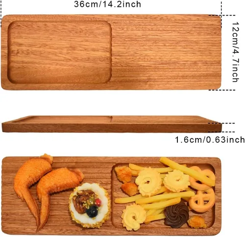 Miniatura 2 de Linwnil Bandeja rectangular de madera para servir de 14.2 x 4.7 pulgadas, diseño ondulado, para decoración del hogar y entretenimiento, perfecta