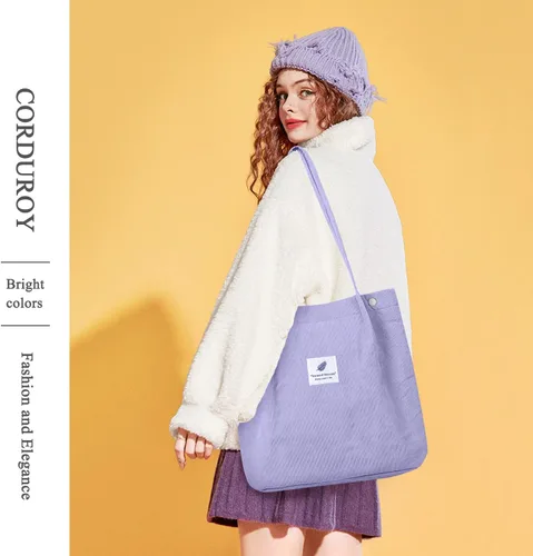 Miniatura 6 de Bolsas de pana para mujeres y niñas, bolsa de pana de gran capacidad, reutilizable, con bolsillos interiores