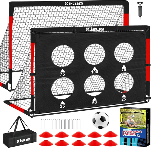 Miniatura 11 de Juego de portería de fútbol infantil para patio trasero – 2 porterías de fútbol de 6 x 4 pies, equipo de entrenamiento, red de fútbol para niños