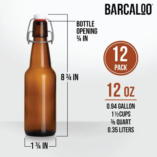 Miniatura 2 de Barcaloo Botellas de cerveza de vidrio ámbar con tapa abatible de 12 onzas para elaboración casera, juego de 12 con tapas abatibles para embotellado