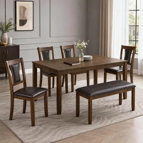 Miniatura 9 de Juego de mesa de comedor para 4, juego de mesa de comedor de 5 piezas con mesa cuadrada y 4 sillas tapizadas de tela de lino, modernos