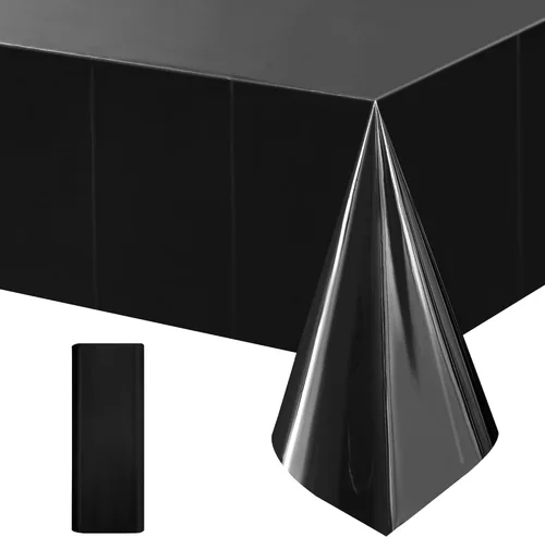Just Shimmer 1 mantel de aluminio negro de 54 x 72 pulgadas para cumpleaños, graduación, Halloween, fiesta, mantel de plástico, impermeable,