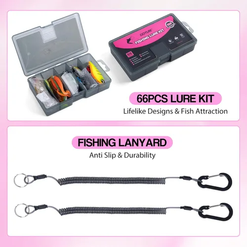 Miniatura 7 de Goture Combo de caña de pescar y carrete rosa - Carrete giratorio ML Action con bolsa rosa - Kit de caña telescópica para principiantes, viajes