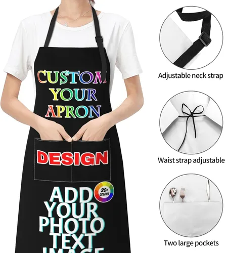 Miniatura 4 de Delantal de chef personalizado para mujeres y hombres con bolsillos, con nombre, texto, logotipo, foto, imagen, delantal de cocina