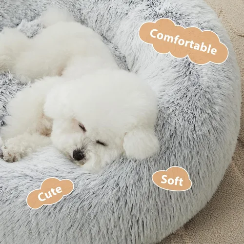 Miniatura 2 de WNPETHOME Cama Calmante para Perros Cama para Gatos Dona, Cama de Mascotas de Piel Sintética Auto-Calentable Dona Abrazadora, Cómodas Camas Redondas