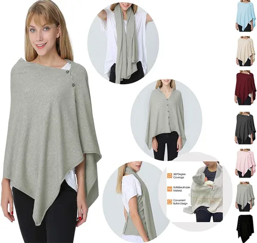 Miniatura 6 de stylesilove Multi-Use Knit Nursing Shawl Poncho Adjustable Buttons for Breastfeeding Protection Nursing Cover Infinity Scarf