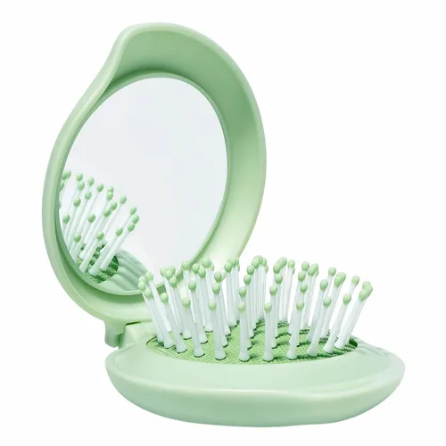 Cepillo de pelo con espejo, juego de espejo compacto y mini cepillo de pelo, cepillo plegable para mujer, regalos para mujer, verde