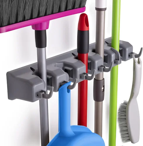 Miniatura 7 de Zulay Home Organizador de fregona y escoba de montaje en pared, fácil de instalar, soporte de pared para guardar suministros de limpieza