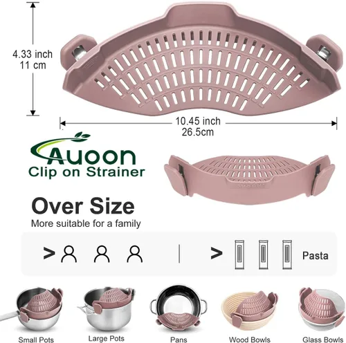 Miniatura 3 de AUOON - Colador grande con clip para todas las ollas y sartenes, colador de silicona de gran tamaño, diseño familiar, colador de pasta, colador