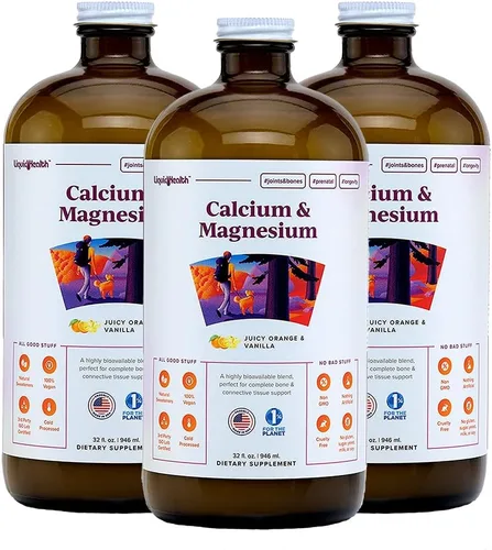 LIQUIDHEALTH Suplemento vitamínico líquido de calcio y magnesio para adultos, hueso, articulación, músculo, apoyo del tejido conectivo, salud