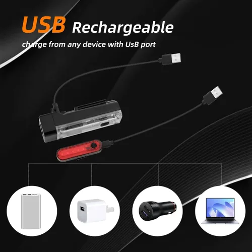 Miniatura 3 de Paquete de 2 luces de bicicleta delanteras y traseras, luces de bicicleta recargables USB-C delanteras y traseras para conducción nocturna, juego