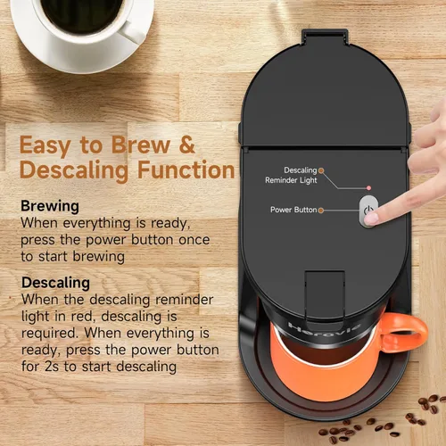Miniatura 7 de Horavie Cafetera pequeña de una sola porción, cafetera rápida de una taza para cápsulas K Cup y café molido, tamaños de preparación de 6 a 12 onzas