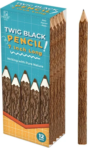 Miniatura 12 de BSIRI Paquete de 12 lápices de madera negra de 3 pulgadas con diseño de corteza de árbol en lápices de ramitas rústicas de madera, regalos únicos
