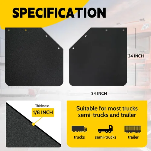 Miniatura 3 de 2 aletas de polímero de 24 x 24 pulgadas en ángulo negro resistente, protección universal contra salpicaduras para semirremolques, tractores